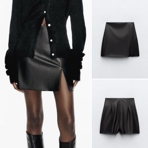 Zara Faux Leather Slit Skort Black
